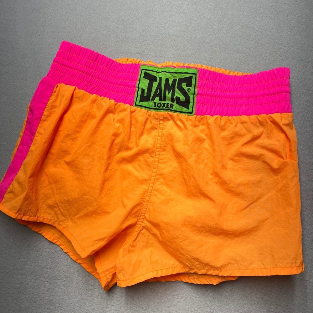 Vintage JAMS Neon Orange Pink Boxer Shorts 80s‎ 90s Surf Beach Festival Mens L